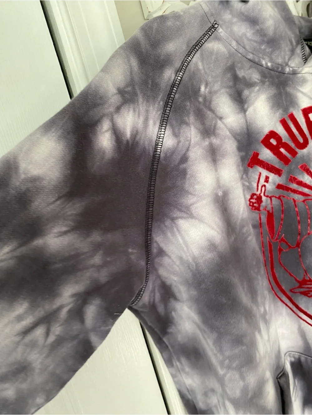 Men’s True Religion Tie Dye Graphic Hoodie Buddha Guitar Fleece Pullover Size L